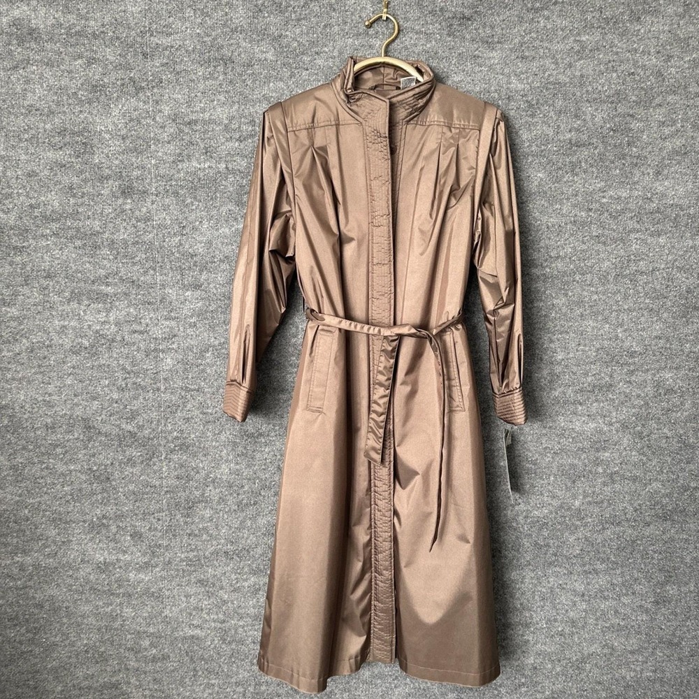 Vintage‎ 80s J Gallery Womens 11 12 Petite Tan Belted Trench Coat Classic
